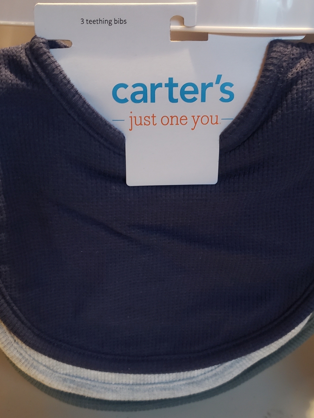 Carter's Ribbed Teething Bibs in Navy, Gray, and Dark Green - 3-Pack